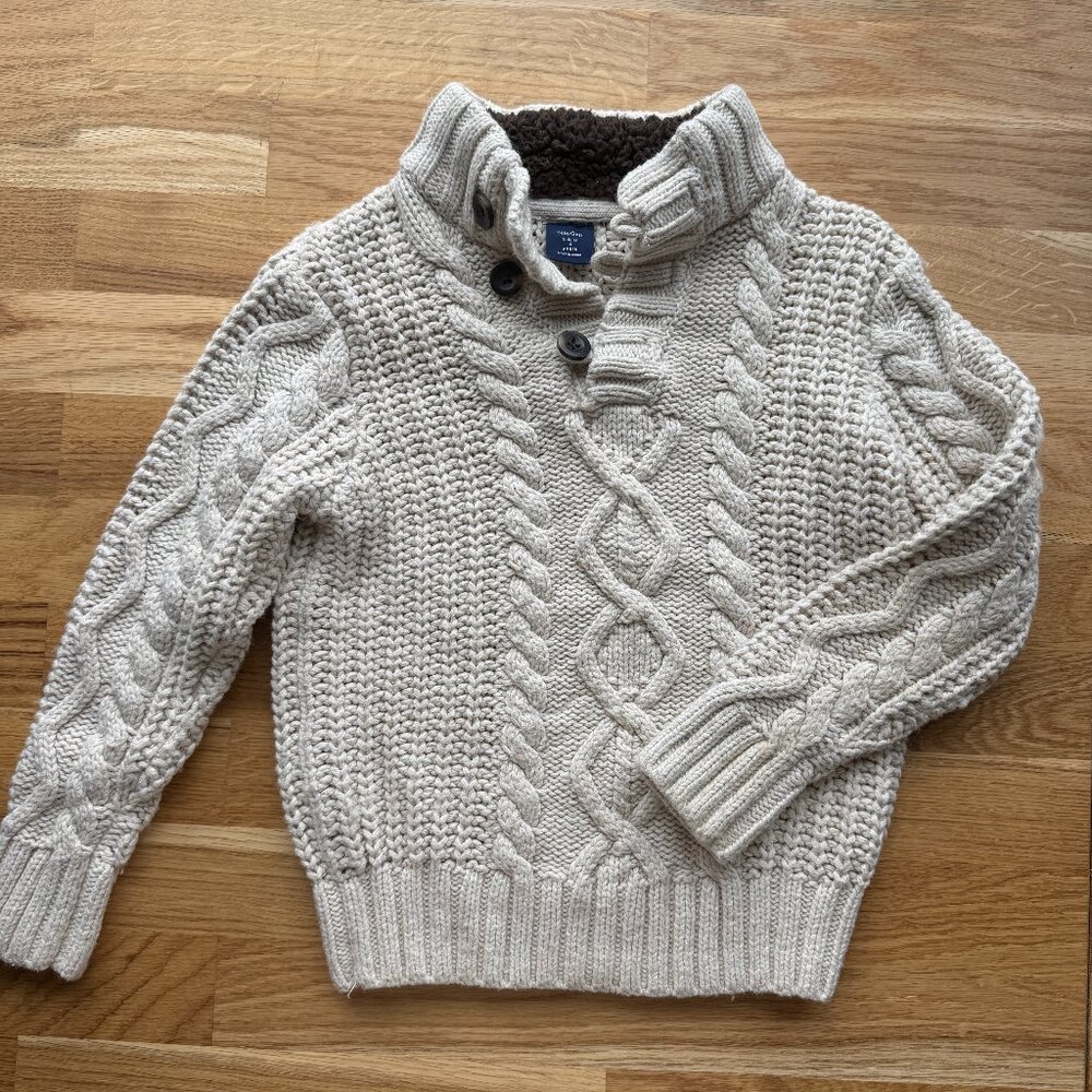 Baby Gap Chunky Cable Knit Mock Neck Sweater with Sherpa Collar